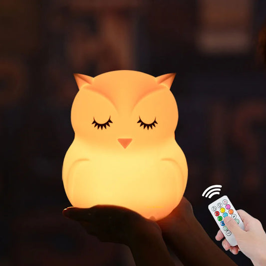 Owl LED Night Light Touch Remote 9-Color Dimmable Lamp